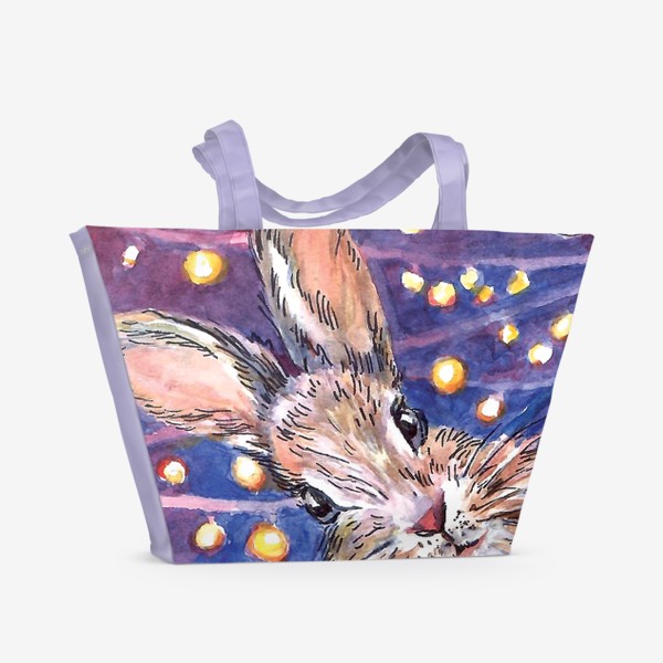 Пляжная сумка «Новый год Кролика. Новогодние гирлянды акварель»