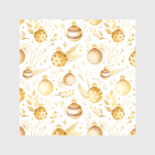 Шторы &laquo;Золотой декор с еловыми ветками и новогодними шарами. Shiny gold Christmas decoration elements&raquo;