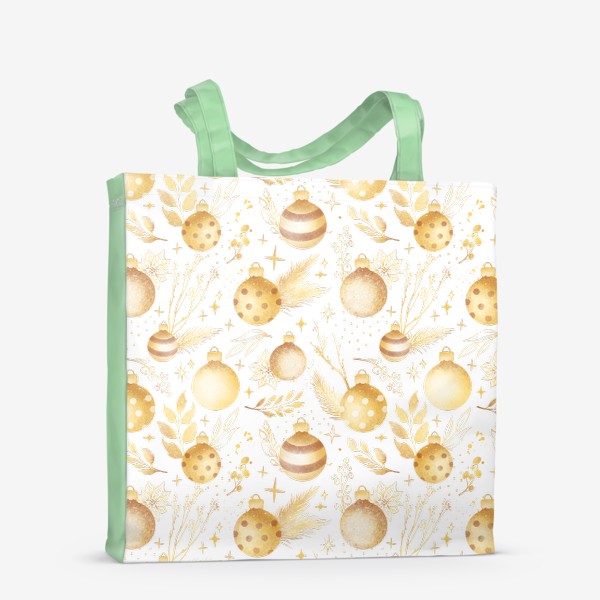 Сумка-шоппер «Золотой декор с еловыми ветками и новогодними шарами. Shiny gold Christmas decoration elements»