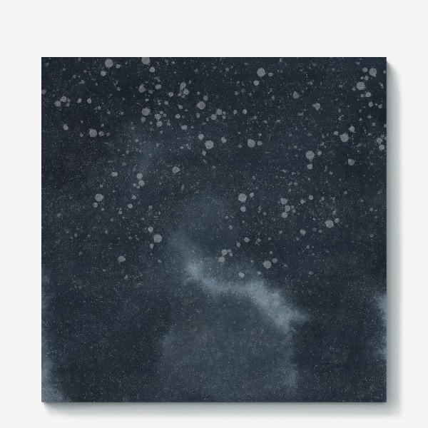 Холст «Акварельный абстрактный синий фон. Ночное зимнее небо, падающий снег. Космос»