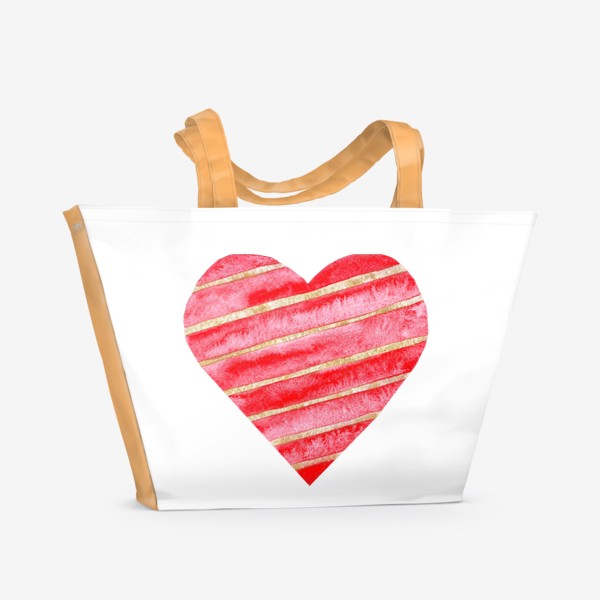 Пляжная сумка «сердце красное с золотыми полосами»