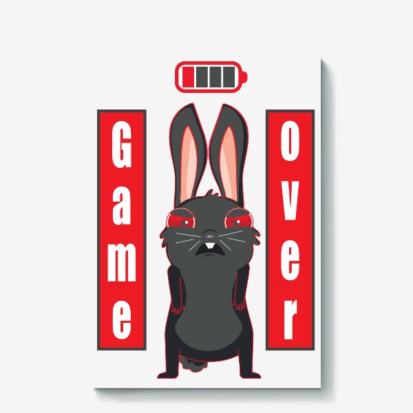 Холст «Черный кролик game over»