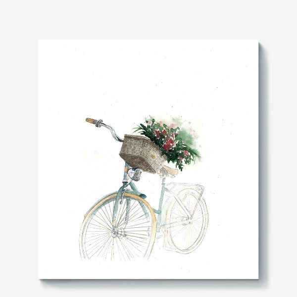Холст &laquo;Акварельный велосипед с корзинкой и цветами&raquo;