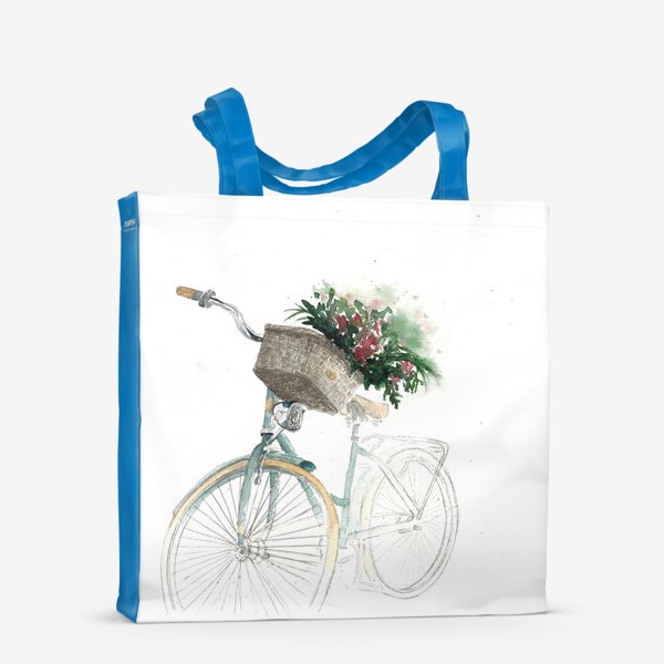 Сумка-шоппер &laquo;Акварельный велосипед с корзинкой и цветами&raquo;