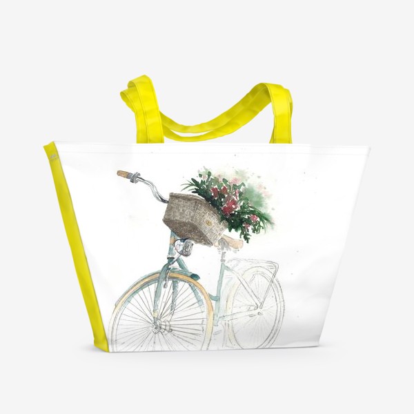 Пляжная сумка &laquo;Акварельный велосипед с корзинкой и цветами&raquo;