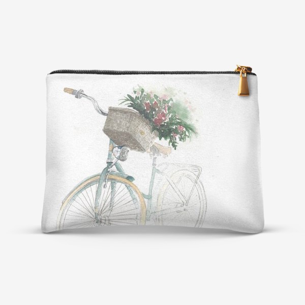 Косметичка &laquo;Акварельный велосипед с корзинкой и цветами&raquo;