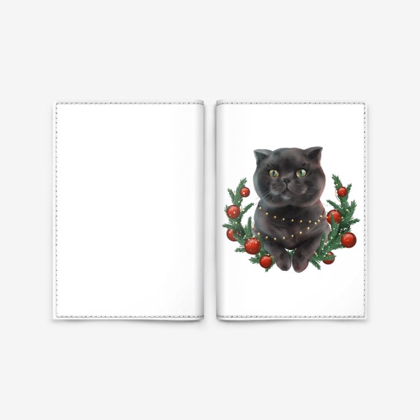 Обложка для паспорта «Котик в ожидании Нового года»