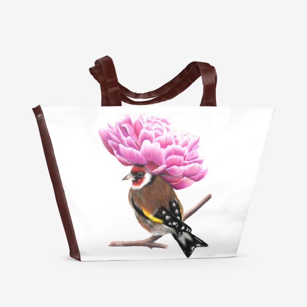 Пляжная сумка «Пташка с шляпкой. Щегол»