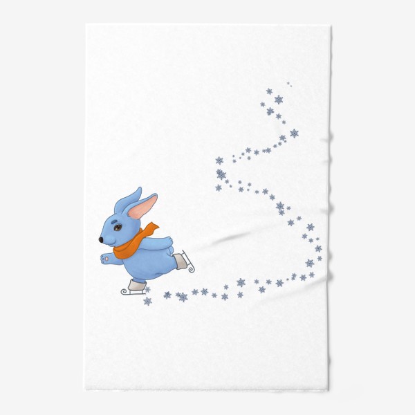 Полотенце «Голубой кролик в оранжевом шарфе катается на коньках»