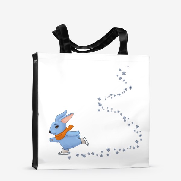 Сумка-шоппер «Голубой кролик в оранжевом шарфе катается на коньках»