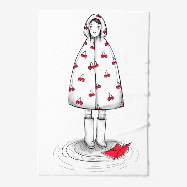 Полотенце «Девочка в дождевике с вишенками»