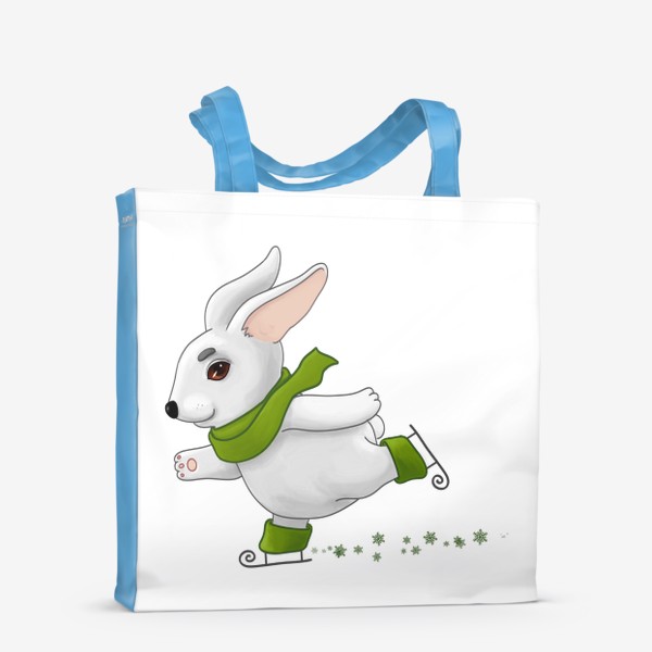 Сумка-шоппер «Белый кролик в зелёном шарфе катается на коньках»