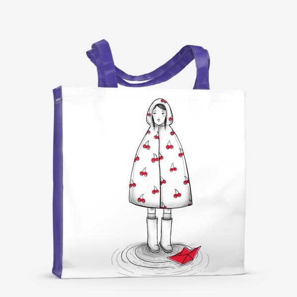 Сумка-шоппер «Девочка в дождевике с вишенками»