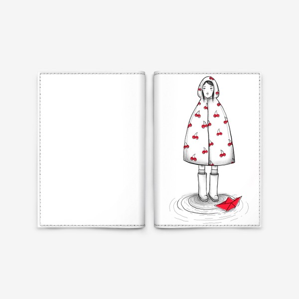 Обложка для паспорта «Девочка в дождевике с вишенками»