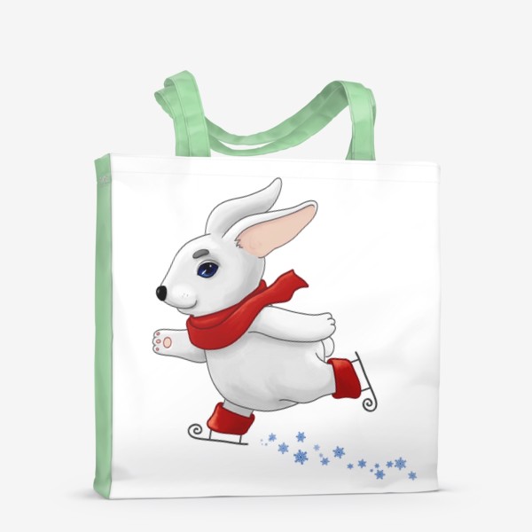 Сумка-шоппер «Белый кролик в красном шарфе катается на коньках»