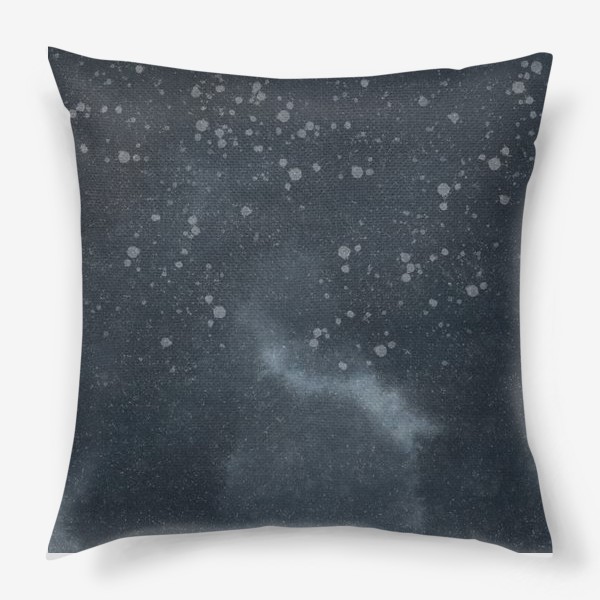 Подушка «Акварельный абстрактный синий фон. Ночное зимнее небо, падающий снег. Космос»