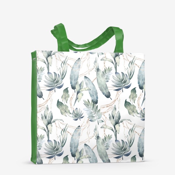 Сумка-шоппер &laquo;Тропический фон с экзотическими листьями, лианами. Зеленые джунгли&raquo;