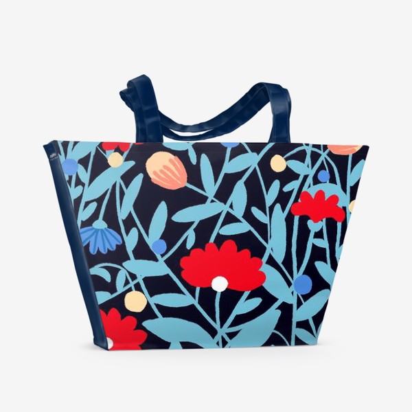 Пляжная сумка «Паттерн с красными цветами / Pattern with red flowers»