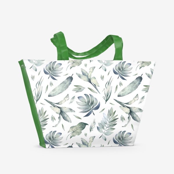 Пляжная сумка «Тропический фон с экзотическими листьями, лианами. Зеленые джунгли»