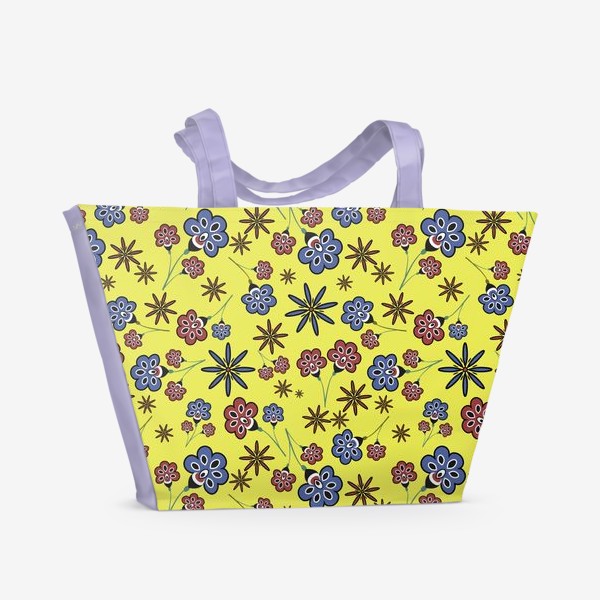 Пляжная сумка «Милый цветочный паттерн на ярком желтом фоне.»