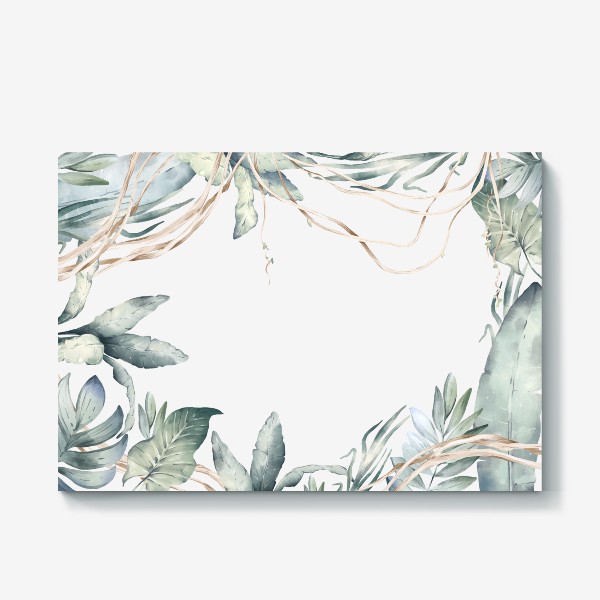 Холст «Тропическая иллюстрация с экзотическими листьями и лианами. Зеленые джунгли»