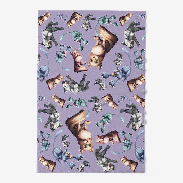 Полотенце «Котики на фиолетовом»