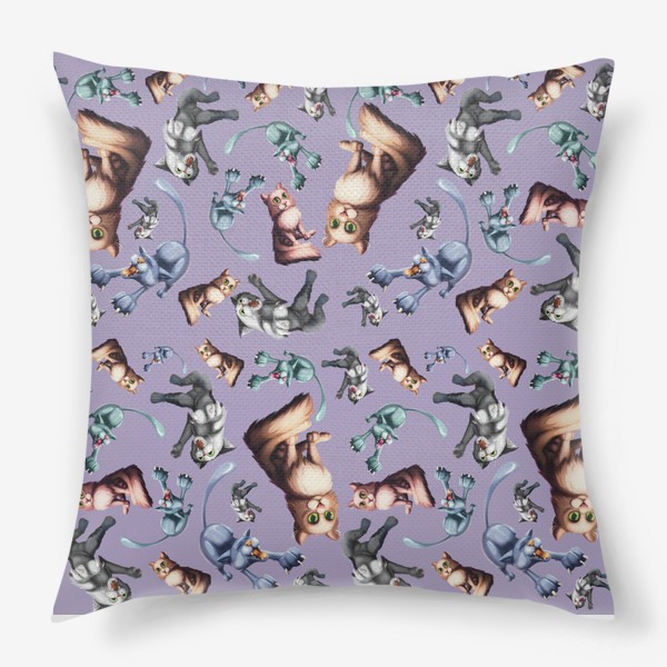 Подушка «Котики на фиолетовом»