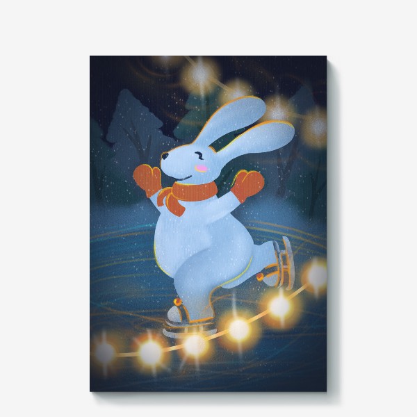 Холст &laquo;Кролик на коньках - символ нового года&raquo;