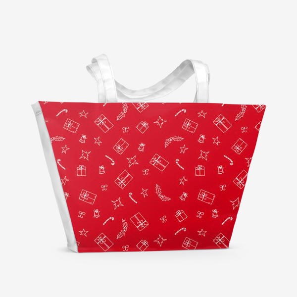 Пляжная сумка «новогодний узор на красном. скатерть»