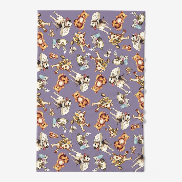 Полотенце «Собачки на фиолетовом »