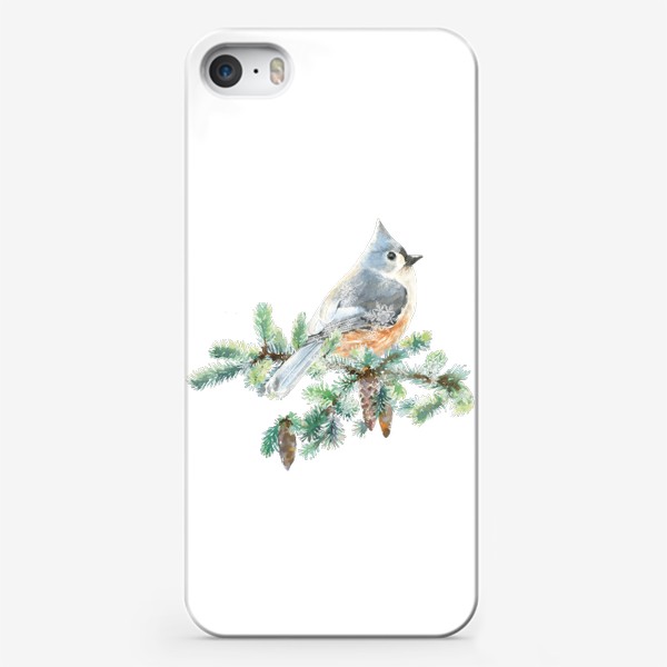 Чехол iPhone «Птичка на еловой ветке. Акварель, Птица Рождественская, Новый год, в лесу, на ветке. зима.»