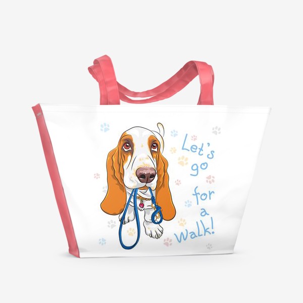 Пляжная сумка «Собака бассет хаунд хочет на прогулку»