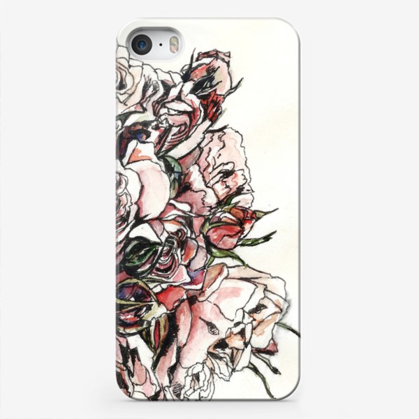 Чехол iPhone «Акварельный букет роз с элементами черного лайнера»