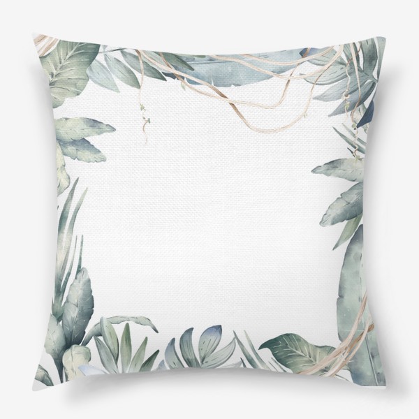 Подушка «Тропическая иллюстрация с экзотическими листьями и лианами. Зеленые джунгли»