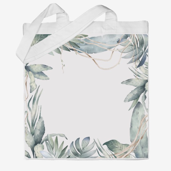 Сумка хб &laquo;Тропическая иллюстрация с экзотическими листьями и лианами. Зеленые джунгли&raquo;