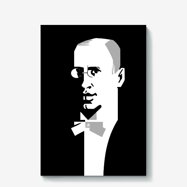 Холст «Сергей Прокофьев, черно-белый графический портрет композитора в стиле Ар-Деко»