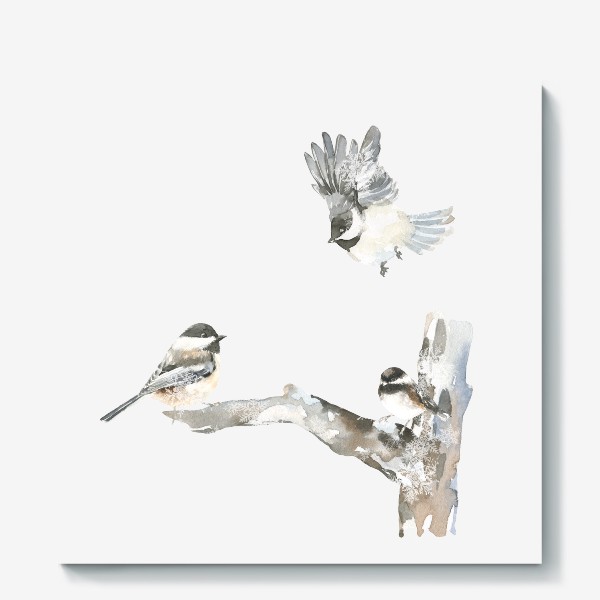 Холст «Акварельные птицы иллюстрация, винтажный принт »