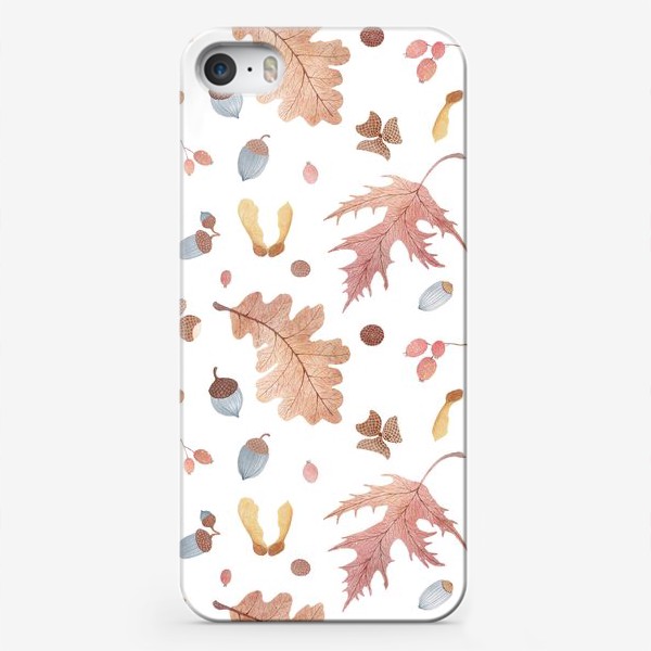 Чехол iPhone «Акварельный фон с падающими осенними листьями, желудями и ягодами боярышника»