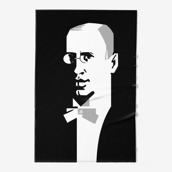 Полотенце &laquo;Сергей Прокофьев, черно-белый графический портрет композитора в стиле Ар-Деко&raquo;