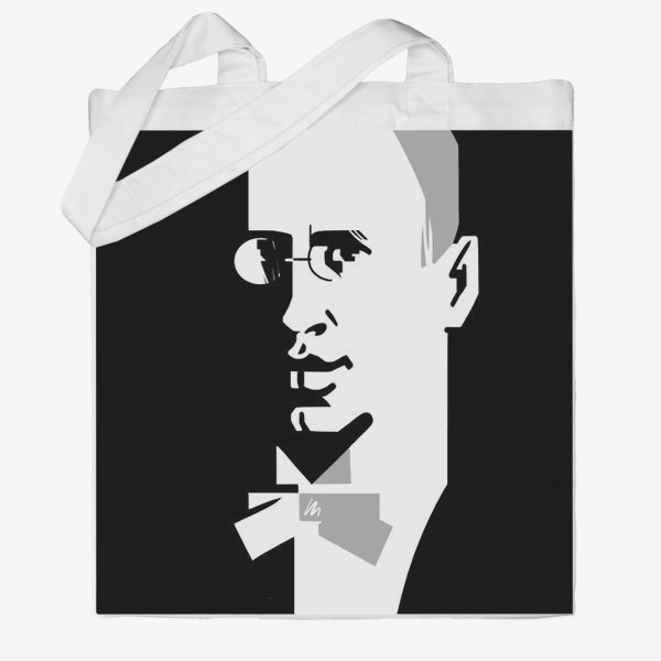 Сумка хб «Сергей Прокофьев, черно-белый графический портрет композитора в стиле Ар-Деко»