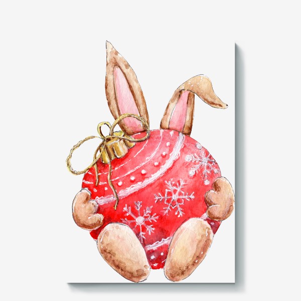 Холст «Кролик с шариком, серия Ушастые, Новый год 2023»