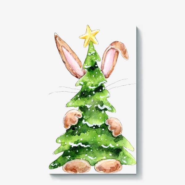 Холст «Кролик с елкой, серия Ушастые, Новый год 2023»