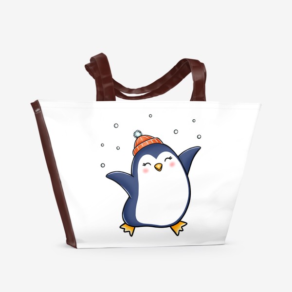 Пляжная сумка «Пингвин радуется снегу»