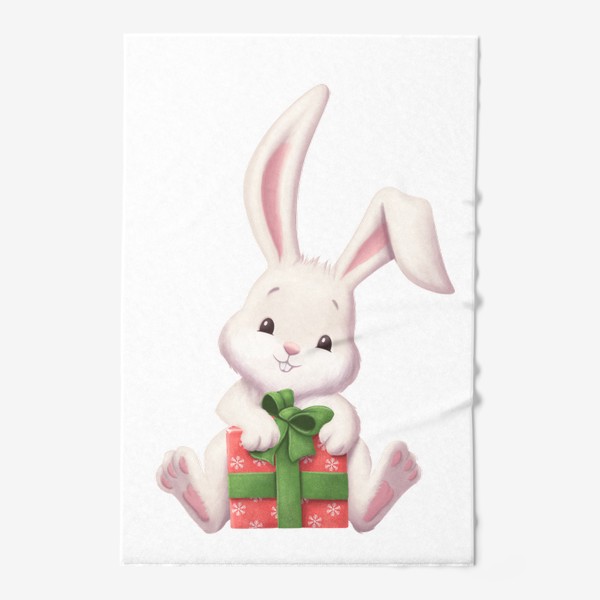 Полотенце «Кролик с подарком на новый год»