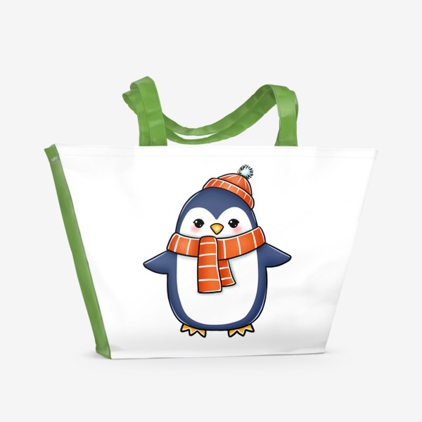 Пляжная сумка «Пингвин в шапке и шарфике»