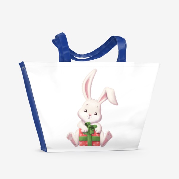 Пляжная сумка «Кролик с подарком на новый год»