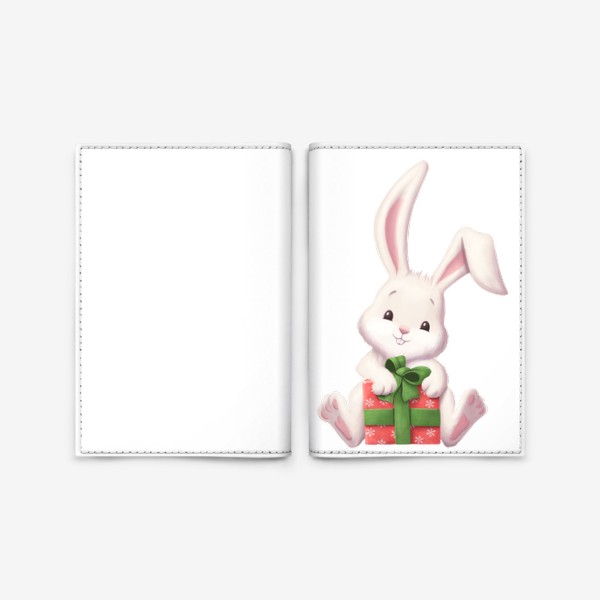 Обложка для паспорта «Кролик с подарком на новый год»