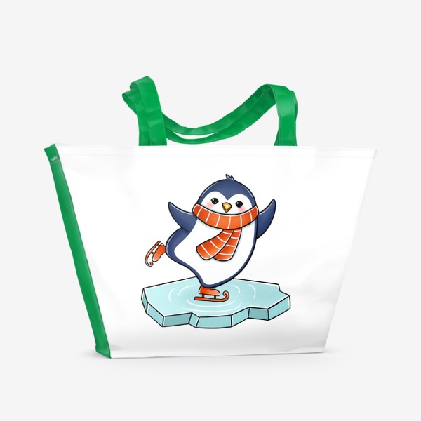 Пляжная сумка «Пингвин катается на коньках»