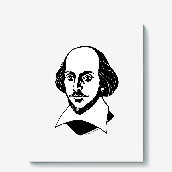 Холст «Уильям Шекспир, графический портрет драматурга и поэта, черно-белый»