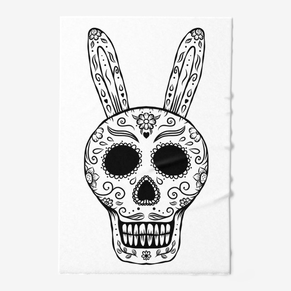 Полотенце «Мексиканский череп с завитушками и цветами. Кролик, заяц. Калавера»